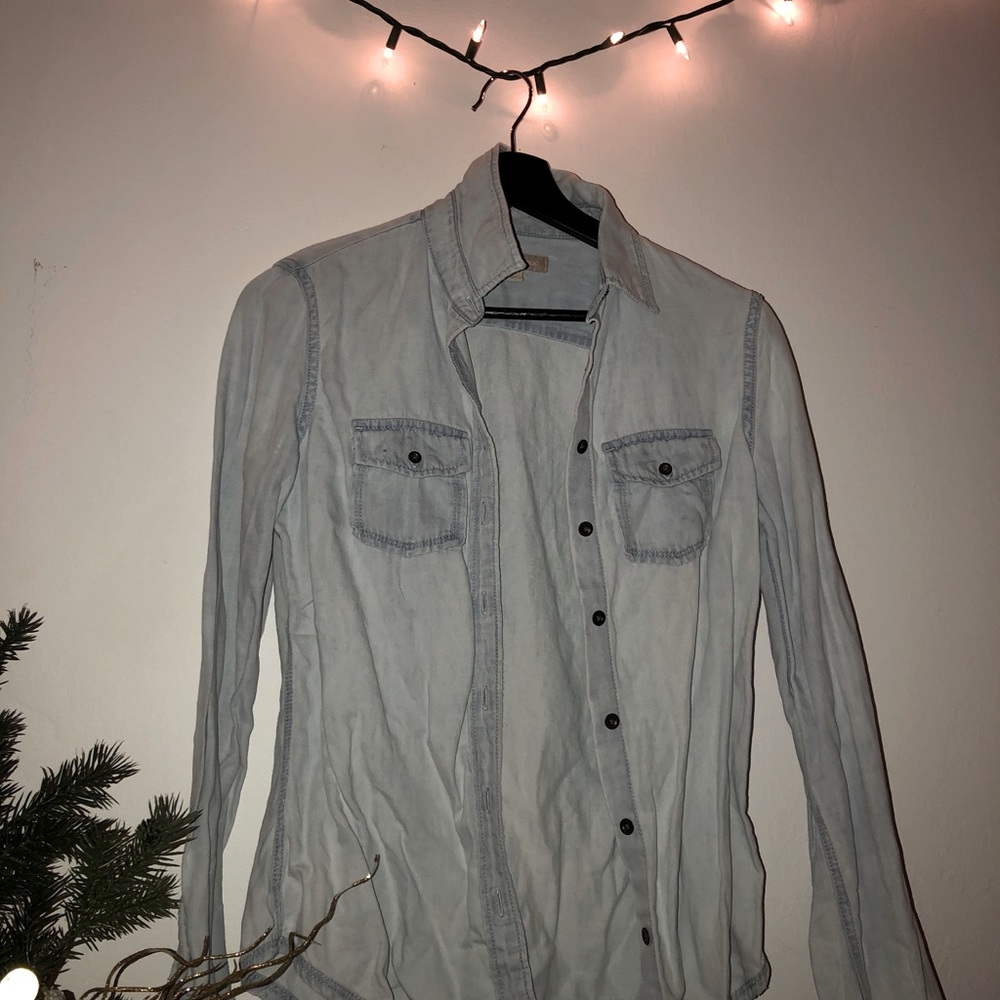 Mimic denim button down sleeve shirt